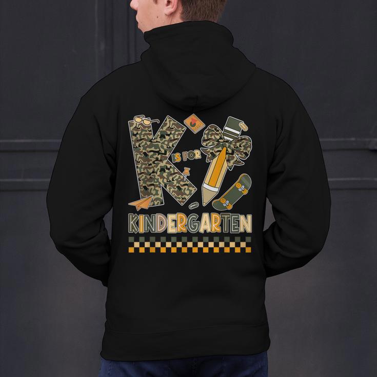 K Is For Kindergarten Teacher Coquette Bow Camo Men's Hoodie Back Print, gift for family, gift for coworker K Is For Kindergarten Teacher Coquette Bow Camo Men's Hoodie Back Print, gift for family, gift for coworker