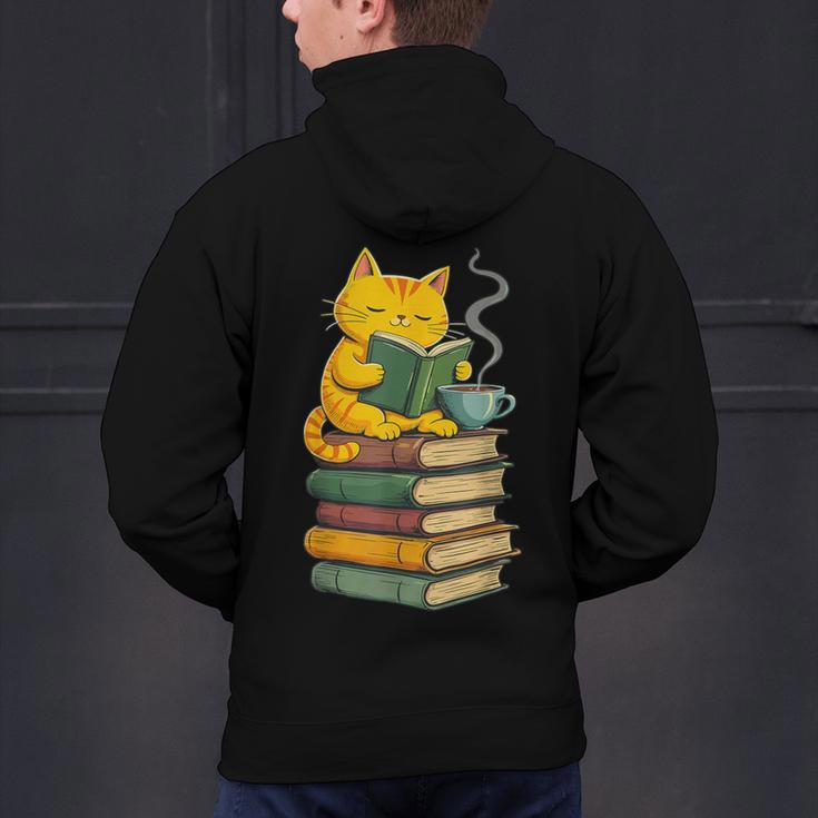 Kawaii Cats Lover Coffee Books Teacher Librarian Cat Men's Hoodie Back Print, gift for family, gift for coworker