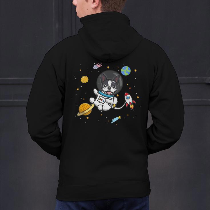 Kawaii Kids & Boys Astronaut Space Boston Terrier Dog Lover Men's Hoodie Back Print, gift for family, gift for coworker