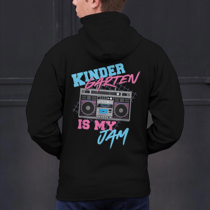 Kindergarten Is My Jam Vintage 80s Boombox Teacher Student Men's Hoodie Back Print, gift for family, gift for coworker Kindergarten Is My Jam Vintage 80s Boombox Teacher Student Men's Hoodie Back Print, gift for family, gift for coworker