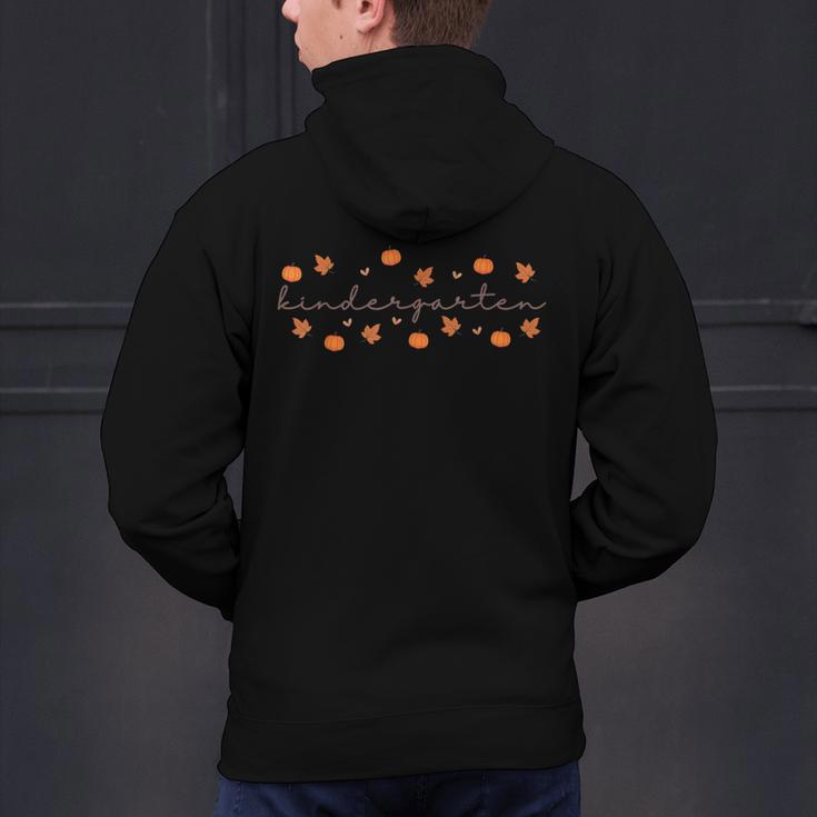Kindergarten Teacher Pumpkin Autumn Leaves Kinder Team Fall Men's Hoodie Back Print, gift for family, gift for coworker Kindergarten Teacher Pumpkin Autumn Leaves Kinder Team Fall Men's Hoodie Back Print, gift for family, gift for coworker