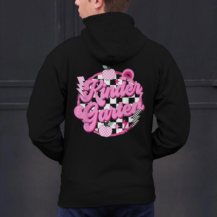 Kindergarten Teacher Women Checkered First Day Of School Men's Hoodie Back Print, gift for family, gift for coworker Kindergarten Teacher Women Checkered First Day Of School Men's Hoodie Back Print, gift for family, gift for coworker