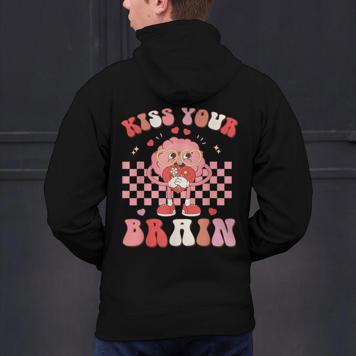 Kiss Your Brain Valentines Test Day Teacher Squad Kids Men's Hoodie Back Print, gift for family, gift for coworker