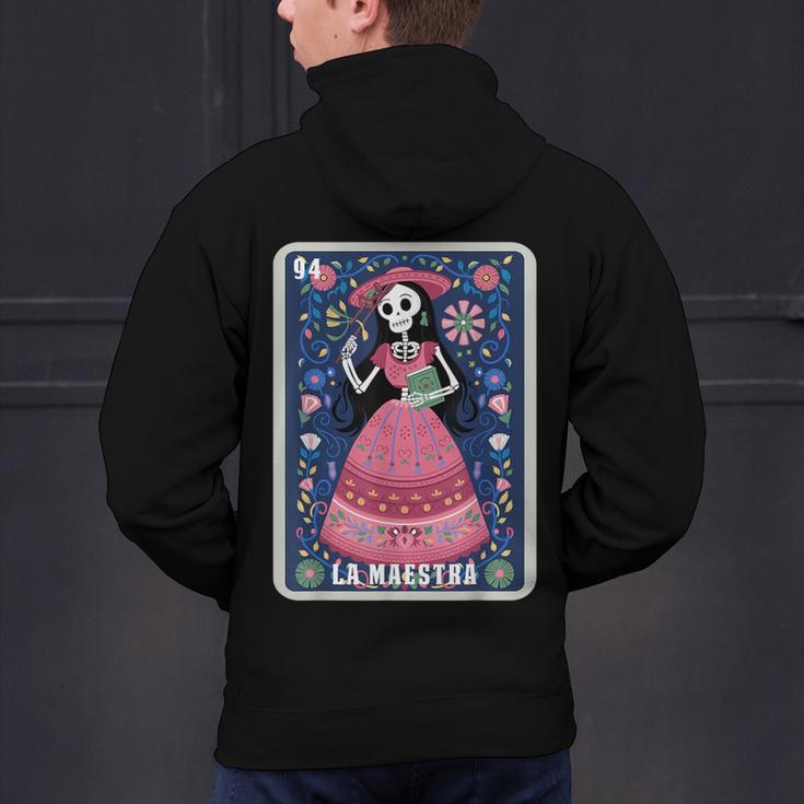 La Maestra Halloween Mexican Bingo Card Teacher Lottery Card Men's Hoodie Back Print, gift for family, gift for coworker
