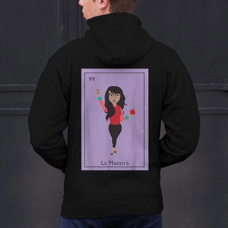 La Maestra Mexican Bingo Card Teacher Lottery Card Men's Hoodie Back Print, gift for family, gift for coworker