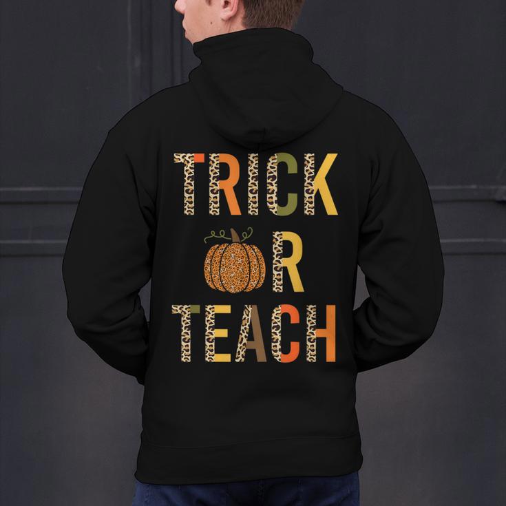 Leopard Trick Or Teach Halloween Teacher Costume Women Men's Hoodie Back Print, gift for family, gift for coworker Leopard Trick Or Teach Halloween Teacher Costume Women Men's Hoodie Back Print, gift for family, gift for coworker