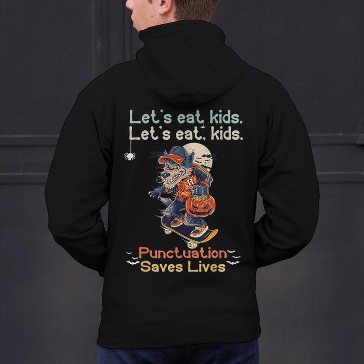 Let's Eat Kids Grammar Werewolf Halloween Teacher Men's Hoodie Back Print, gift for family, gift for coworker Let's Eat Kids Grammar Werewolf Halloween Teacher Men's Hoodie Back Print, gift for family, gift for coworker