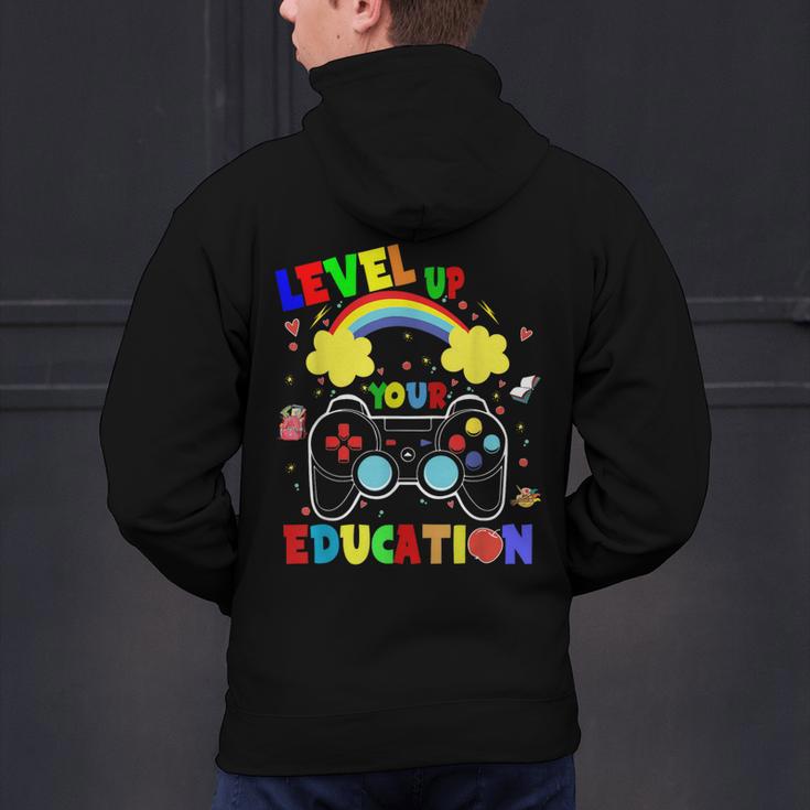 Level Up Your Education Gaming Inspired Teacher Gamers For Men Women Kids Men's Hoodie Back Print, gift for family, gift for coworker Level Up Your Education Gaming Inspired Teacher Gamers For Men Women Kids Men's Hoodie Back Print, gift for family, gift for coworker