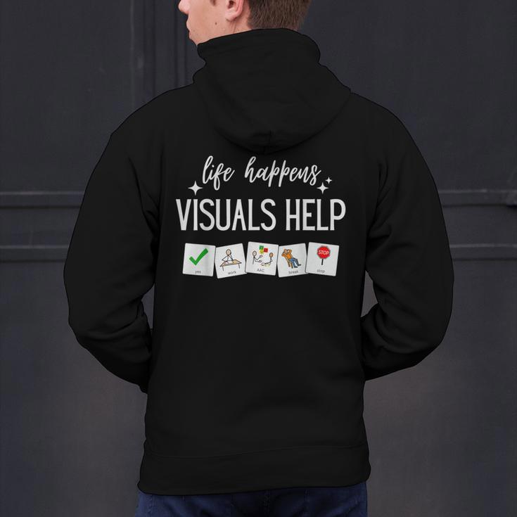 Life Happens Visuals Help Special Education Teacher Aide Men Women Men's Hoodie Back Print, gift for family, gift for coworker Life Happens Visuals Help Special Education Teacher Aide Men Women Men's Hoodie Back Print, gift for family, gift for coworker