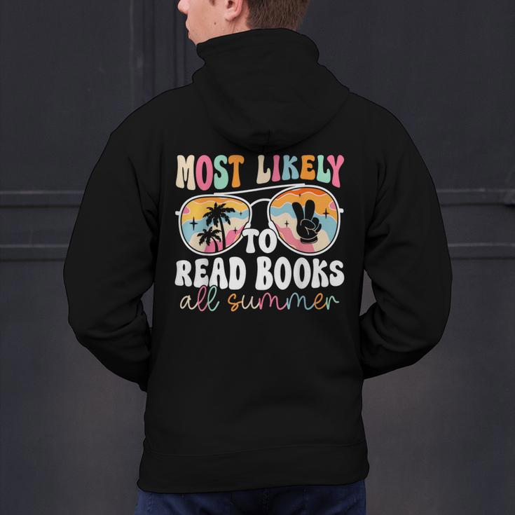 Most Likely To Read Books All Summer Teacher Student Men's Hoodie Back Print, gift for family, gift for coworker