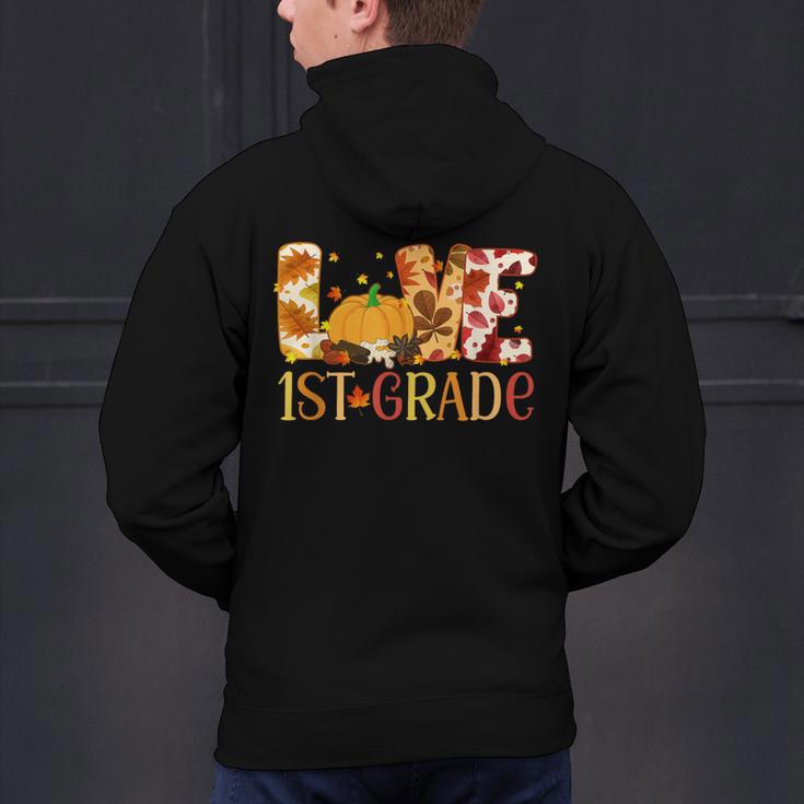 Love First Grade Happy Fall Thanksgiving Women 1st Teacher Men's Hoodie Back Print, First Grade Teacher Hoodies, gift for family, gift for coworker