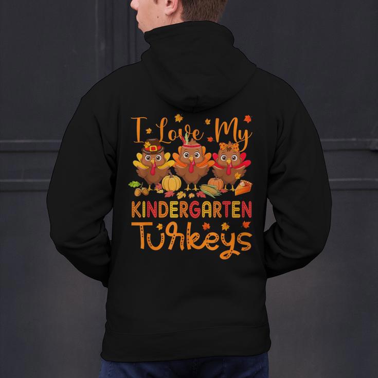 I Love My Kindergarten Turkeys Thanksgiving Teacher Students Men's Hoodie Back Print, gift for family, gift for coworker