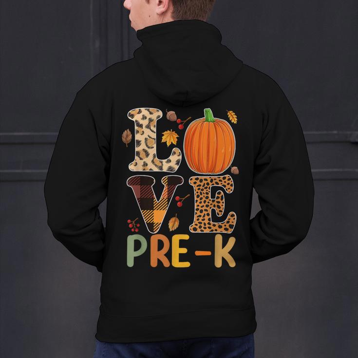 Love Pre-k Teacher Shirts Autumn Fall Pumpkin Fall Leopard Men's Hoodie Back Print, gift for family, gift for coworker
