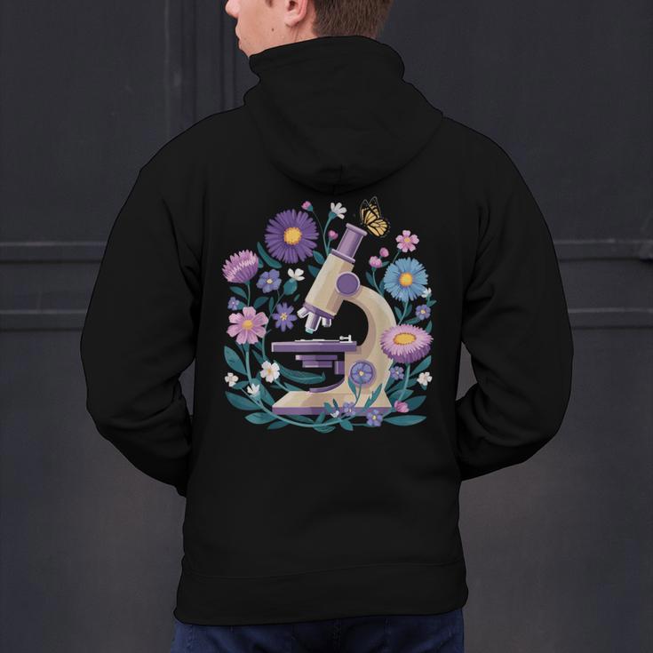 Microscope Flower Butterfly Biology Science Teacher Student Men's Hoodie Back Print, Science Teacher Hoodies, gift for family, gift for coworker