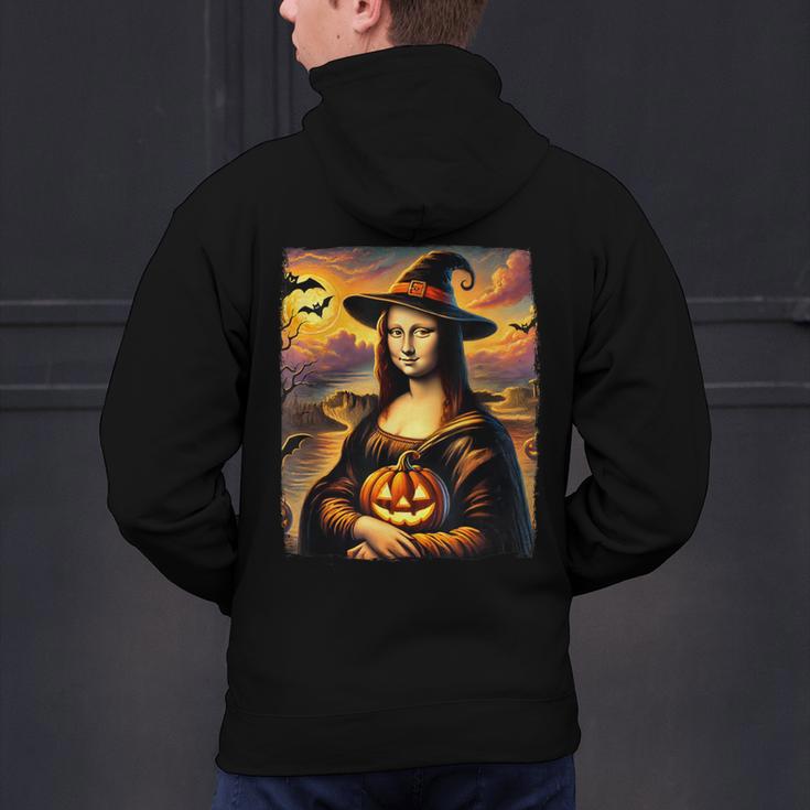 Mona Lisa Pumpkin Halloween Art Teacher Witchy Women Kids Men's Hoodie Back Print, gift for family, gift for coworker