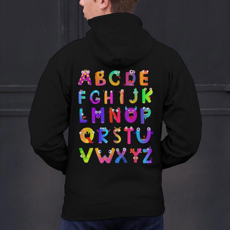Monster ABC Cute Alphabet Halloween Teacher Costume Kids Men's Hoodie Back Print, gift for family, gift for coworker Monster ABC Cute Alphabet Halloween Teacher Costume Kids Men's Hoodie Back Print, gift for family, gift for coworker