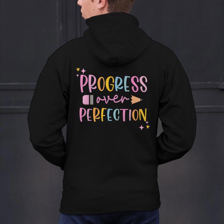 Motivational Progress Over Perfection Back To School Teacher Men's Hoodie Back Print, gift for family, gift for coworker Motivational Progress Over Perfection Back To School Teacher Men's Hoodie Back Print, gift for family, gift for coworker