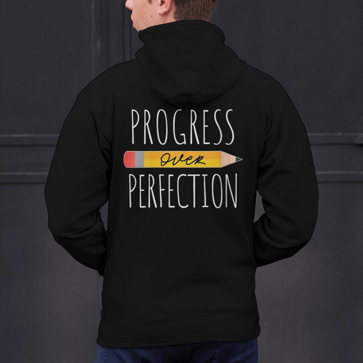 Motivational Progress Over Perfection Back To School Teacher Men's Hoodie Back Print, gift for family, gift for coworker Motivational Progress Over Perfection Back To School Teacher Men's Hoodie Back Print, gift for family, gift for coworker