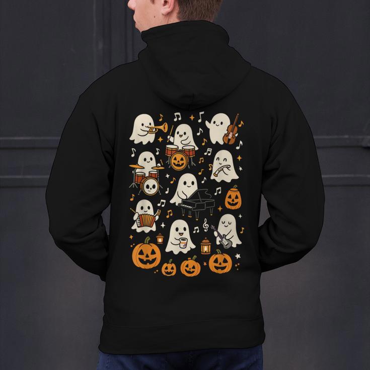 Music Teacher Orchestra Shirt Spooky Halloween Ghost Band Men's Hoodie Back Print, gift for family, gift for coworker