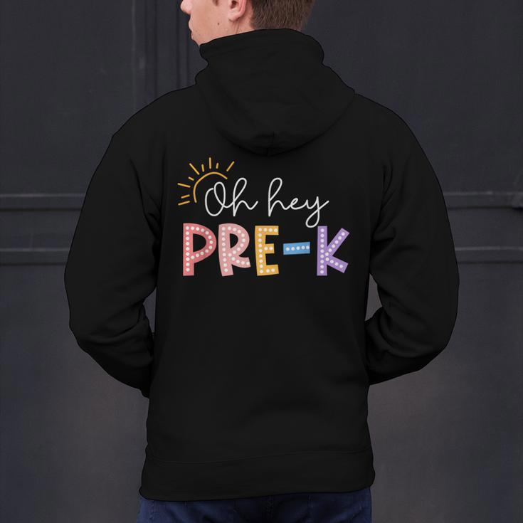 Oh Hey Pre K Student Teacher Happy First Day Back To School Men's Hoodie Back Print, gift for family, gift for coworker Oh Hey Pre K Student Teacher Happy First Day Back To School Men's Hoodie Back Print, gift for family, gift for coworker