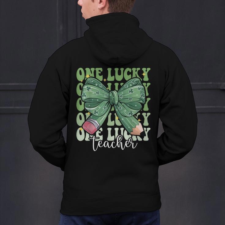 One Lucky Teacher Coquette Bow St Patricks Day Teacher Men's Hoodie Back Print, gift for family, gift for coworker One Lucky Teacher Coquette Bow St Patricks Day Teacher Men's Hoodie Back Print, gift for family, gift for coworker