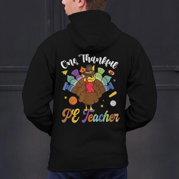 One Thankful PE Teacher Turkey Thanksgiving -Adults & Kids Classic Fit Polyester 100 Short Sleeve Men's Hoodie Back Print, Pe Teacher Hoodies, gift for family, gift for coworker