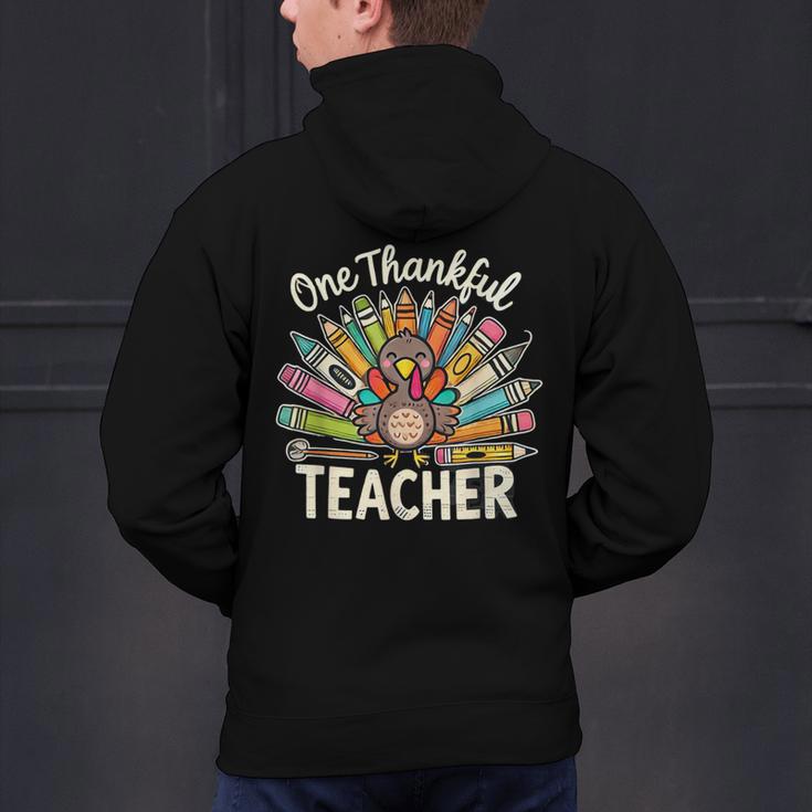One Thankful Teacher Cute Thanksgiving Turkey School Men's Hoodie Back Print, gift for family, gift for coworker
