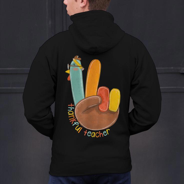One Thankful Teacher Thanksgiving Turkey Peace Hand Sign Men's Hoodie Back Print, gift for family, gift for coworker One Thankful Teacher Thanksgiving Turkey Peace Hand Sign Men's Hoodie Back Print, gift for family, gift for coworker