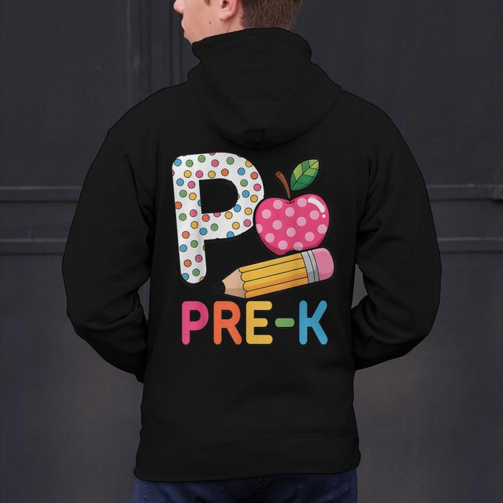 P Is For Pre K Teacher Student Pencil Apple Back To School Men's Hoodie Back Print, gift for family, gift for coworker P Is For Pre K Teacher Student Pencil Apple Back To School Men's Hoodie Back Print, gift for family, gift for coworker