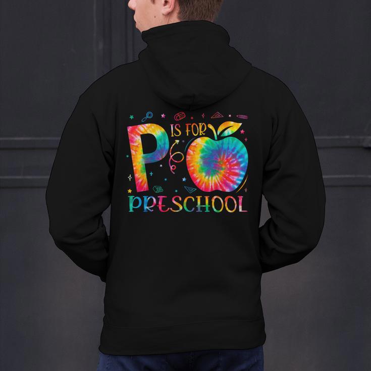 P Is For Preschool Tie Dye Back To School Teacher Men Women Girls Kids Men's Hoodie Back Print, gift for family, gift for coworker