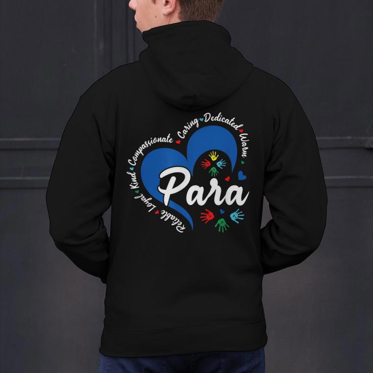 Para Heart Teacher Paraprofessional School Appreciation Men's Hoodie Back Print, gift for family, gift for coworker