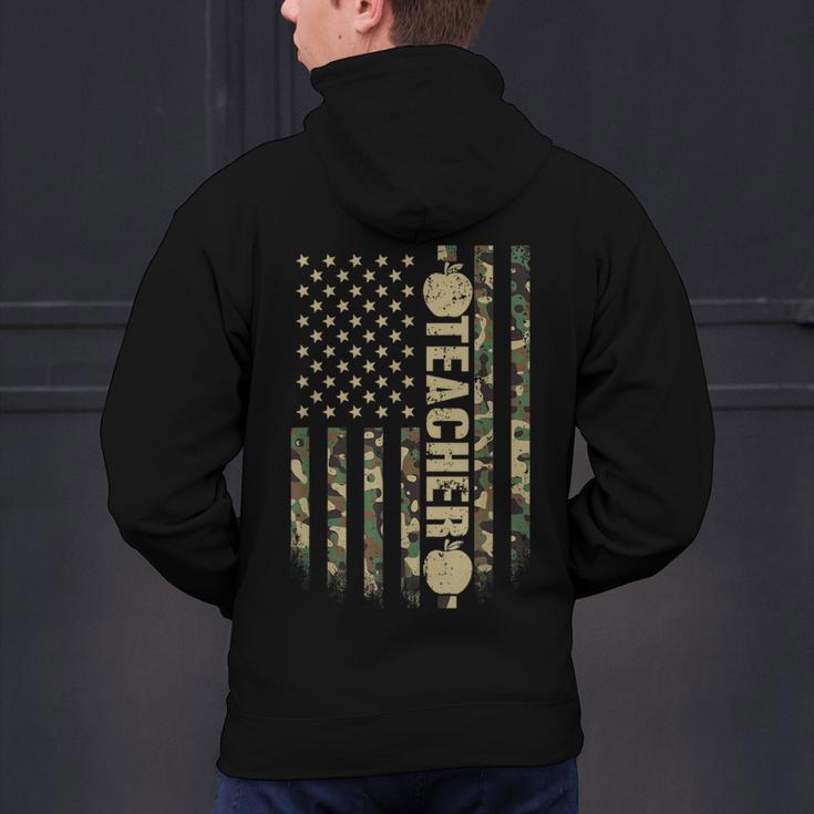 Patriotic Teacher American Flag Camouflage 4th Of July Camo Men's Hoodie Back Print, gift for family, gift for coworker