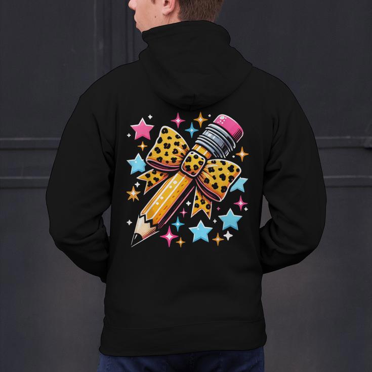 Pencil Leopard Coquette Bow Teacher Life Back To School Men's Hoodie Back Print, gift for family, gift for coworker Pencil Leopard Coquette Bow Teacher Life Back To School Men's Hoodie Back Print, gift for family, gift for coworker