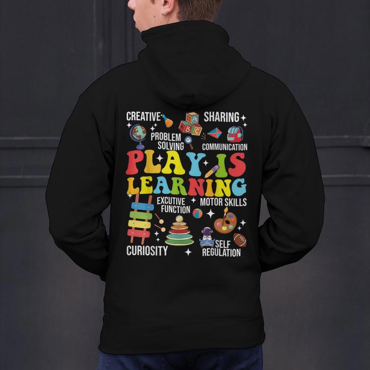 Play Is Learning Kindergarten Preschool Teacher Appreciation Men's Hoodie Back Print, gift for family, gift for coworker Play Is Learning Kindergarten Preschool Teacher Appreciation Men's Hoodie Back Print, gift for family, gift for coworker
