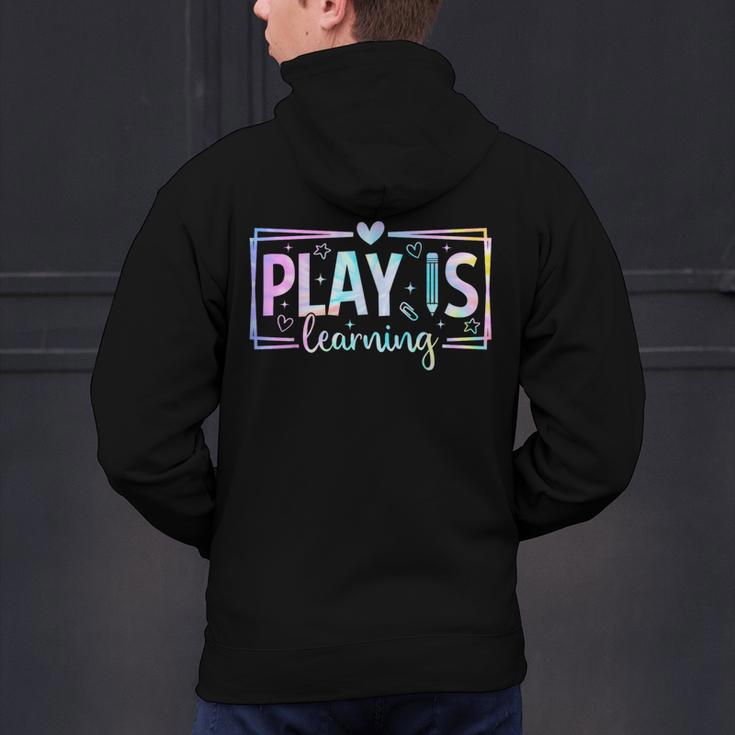 Play Is Learning Kindergarten Teacher Team Women Men's Hoodie Back Print, gift for family, gift for coworker Play Is Learning Kindergarten Teacher Team Women Men's Hoodie Back Print, gift for family, gift for coworker