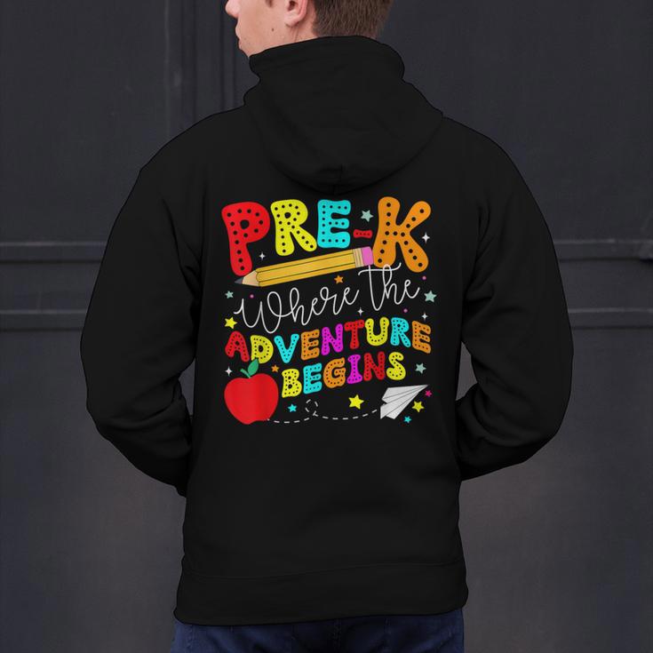 Pre-k Where The Adventure Begins First Day Of Prek Teacher Men's Hoodie Back Print, gift for family, gift for coworker Pre-k Where The Adventure Begins First Day Of Prek Teacher Men's Hoodie Back Print, gift for family, gift for coworker
