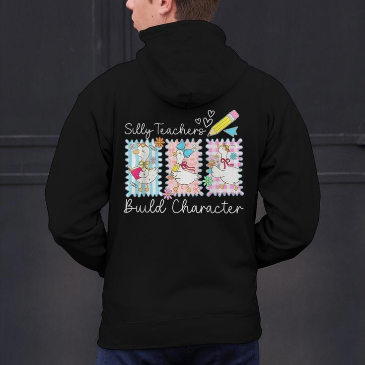 Preppy Silly Teacher Goose Build Character Back To School Men's Hoodie Back Print, gift for family, gift for coworker
