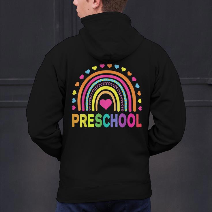 Preschool Rainbow Girls Boys Kids Teacher Back To School Men's Hoodie Back Print, gift for family, gift for coworker Preschool Rainbow Girls Boys Kids Teacher Back To School Men's Hoodie Back Print, gift for family, gift for coworker