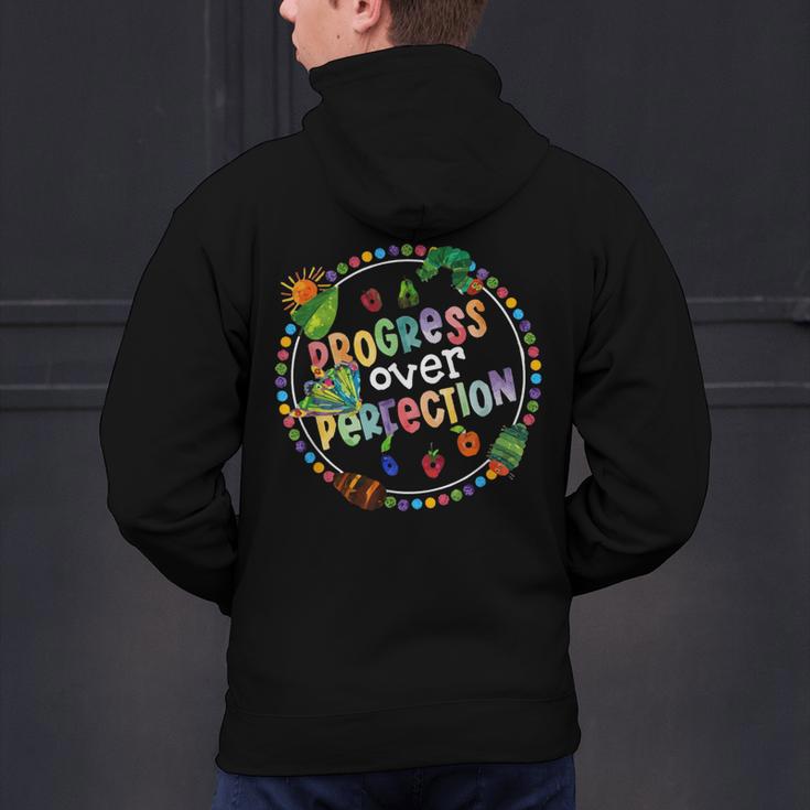Progress Over Perfection Caterpillar Back To School Teacher Men's Hoodie Back Print, gift for family, gift for coworker Progress Over Perfection Caterpillar Back To School Teacher Men's Hoodie Back Print, gift for family, gift for coworker