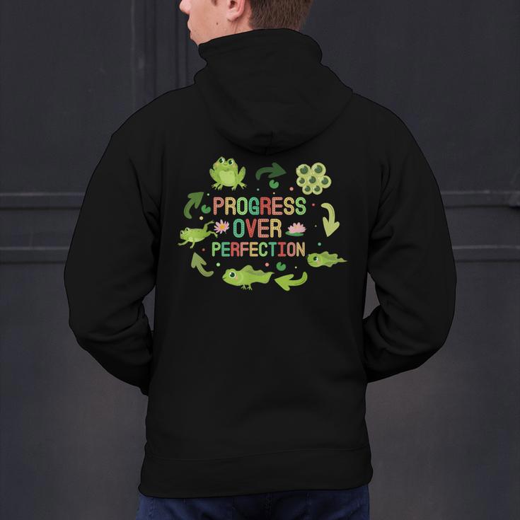 Progress Over Perfection Frog Back To School Teacher Men's Hoodie Back Print, gift for family, gift for coworker Progress Over Perfection Frog Back To School Teacher Men's Hoodie Back Print, gift for family, gift for coworker