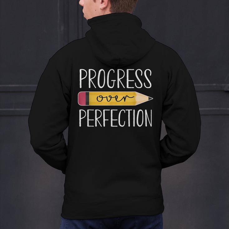 Progress Over Perfection Motivational Back To School Teacher Men's Hoodie Back Print, gift for family, gift for coworker Progress Over Perfection Motivational Back To School Teacher Men's Hoodie Back Print, gift for family, gift for coworker