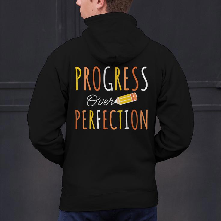 Progress Over Perfection Teacher Pencil Back-To-School Men's Hoodie Back Print, gift for family, gift for coworker Progress Over Perfection Teacher Pencil Back-To-School Men's Hoodie Back Print, gift for family, gift for coworker