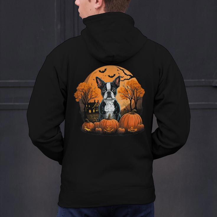 Pumpkin Boston Terrier Costume On Boston Terrier Halloween Men's Hoodie Back Print, Boston Terrier Halloween Hoodies, gift for family, gift for coworker