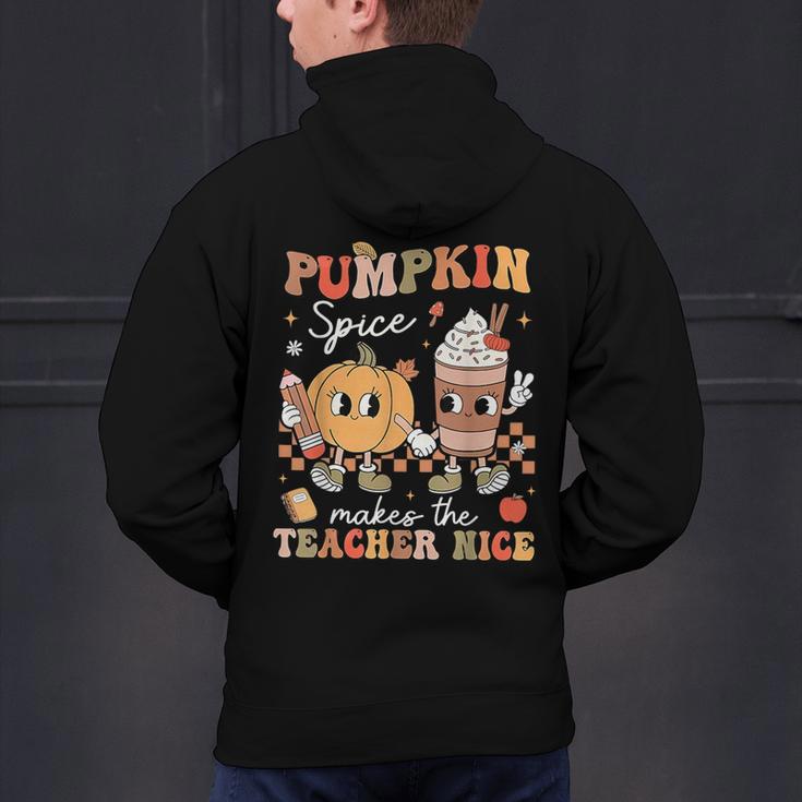 Pumpkin Spice Makes Teacher Nice Retro Fall Spooky Season Men's Hoodie Back Print, gift for family, gift for coworker Pumpkin Spice Makes Teacher Nice Retro Fall Spooky Season Men's Hoodie Back Print, gift for family, gift for coworker