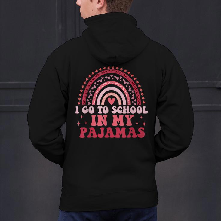 Rainbow Homeschool Mom Teacher I Go To School In My Pajamas Men's Hoodie Back Print, gift for family, gift for coworker