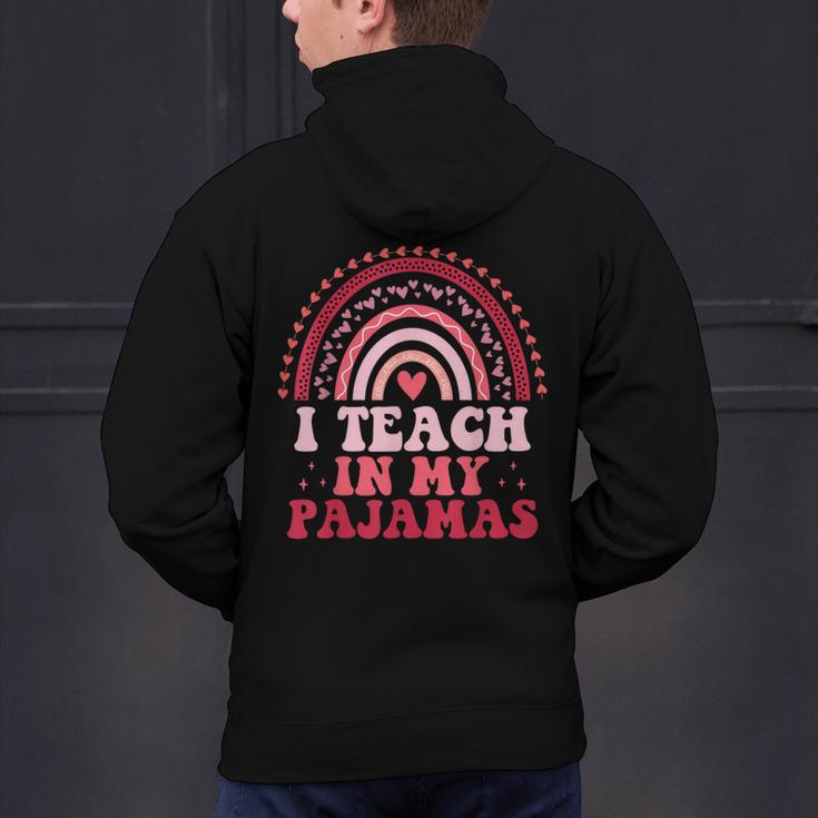 Rainbow Retro Homeschool Mom Teacher I Teach In My Pajamas Men's Hoodie Back Print, gift for family, gift for coworker