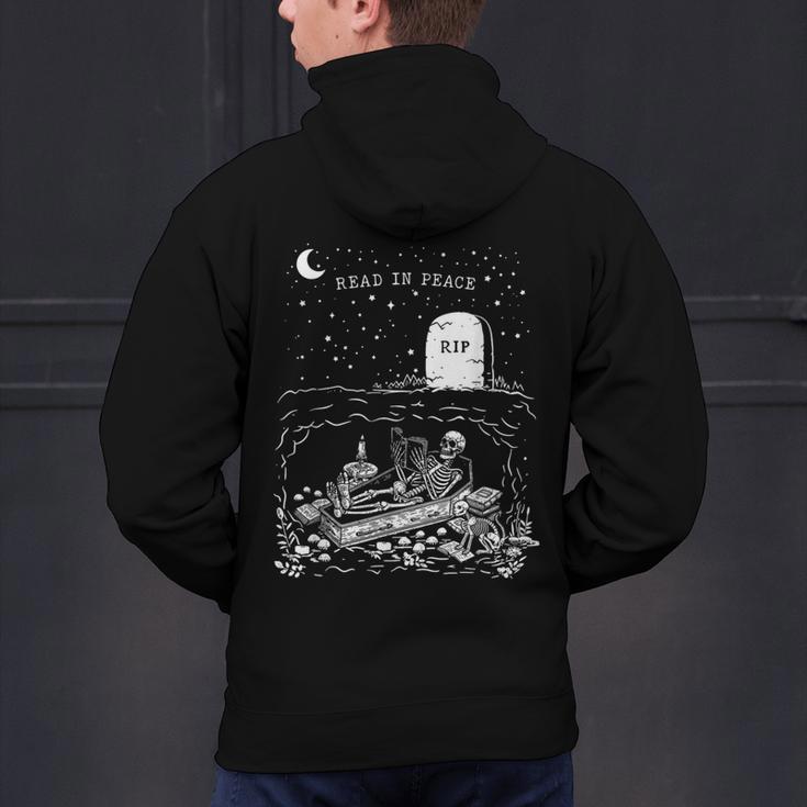 Read In Peace Skeleton Halloween Book Reading Spooky Teacher Men's Hoodie Back Print, gift for family, gift for coworker