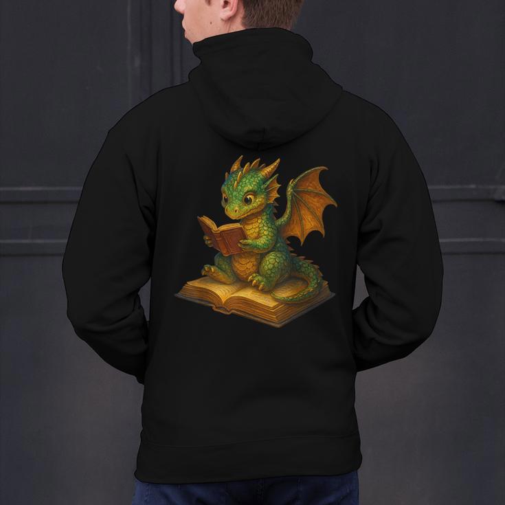 Reading Dragon Shirt For Bookish Teacher Librarian Bookworm Men's Hoodie Back Print, gift for family, gift for coworker