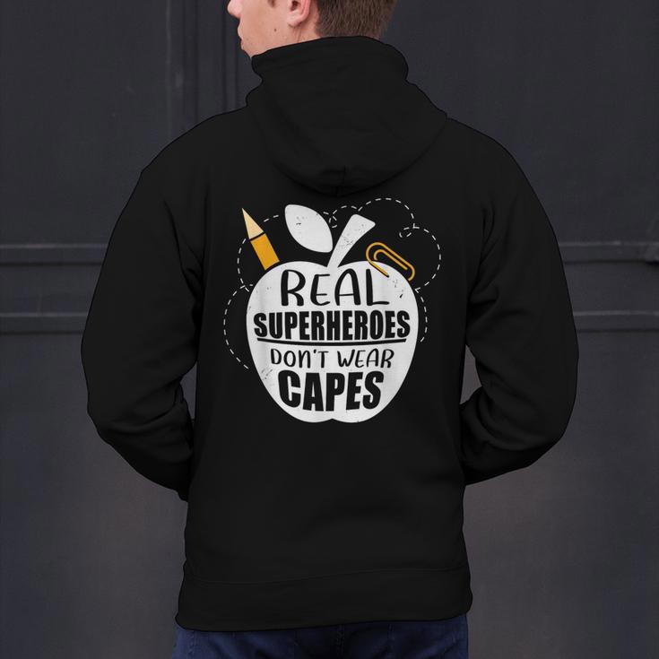 Real Superheroes Wear No Capes Teacher Design Teach Men's Hoodie Back Print, gift for family, gift for coworker Real Superheroes Wear No Capes Teacher Design Teach Men's Hoodie Back Print, gift for family, gift for coworker