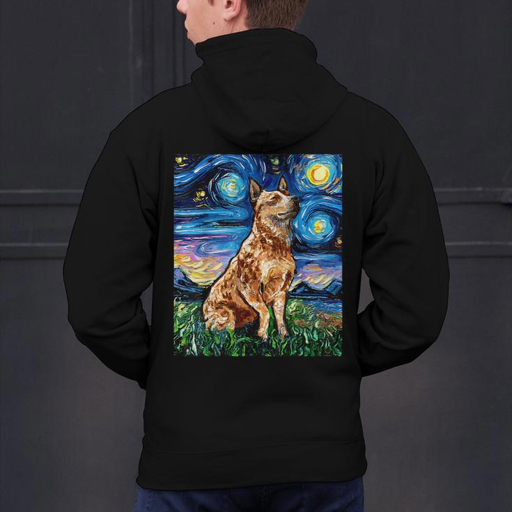 Red Heeler Starry Night Cattle Dog Colorful Art By Aja For Men Women Girls Kids Men's Hoodie Back Print, gift for family, gift for coworker